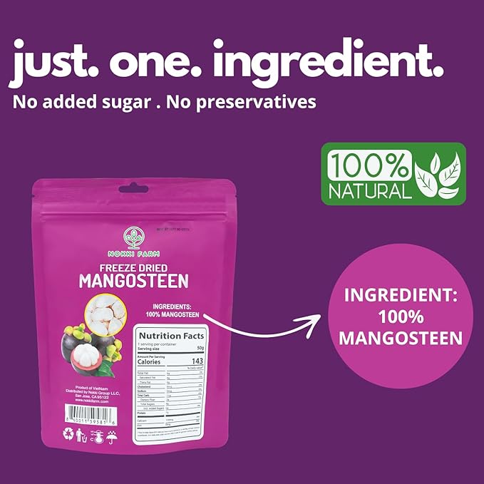 NOKKI FARM Freeze Dried Mangosteen - Healthy & Exotic Tropical Fruit Snacks, No Added Sugar or