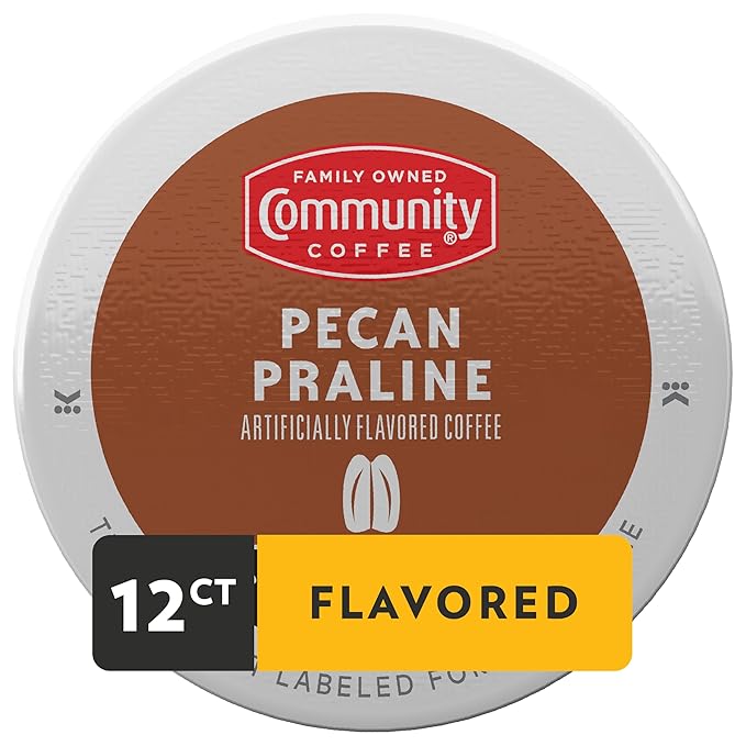 Community Coffee Pecan Praline Flavored 12 Count Coffee Pods, Medium Roast, Compatible with Keurig