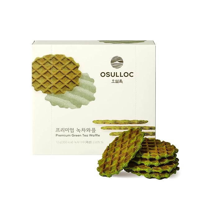 OSULLOC Premium Green Tea Waffles (2.54oz, 72g) | Korean Matcha Flavored Snacks | Asian Snacks
