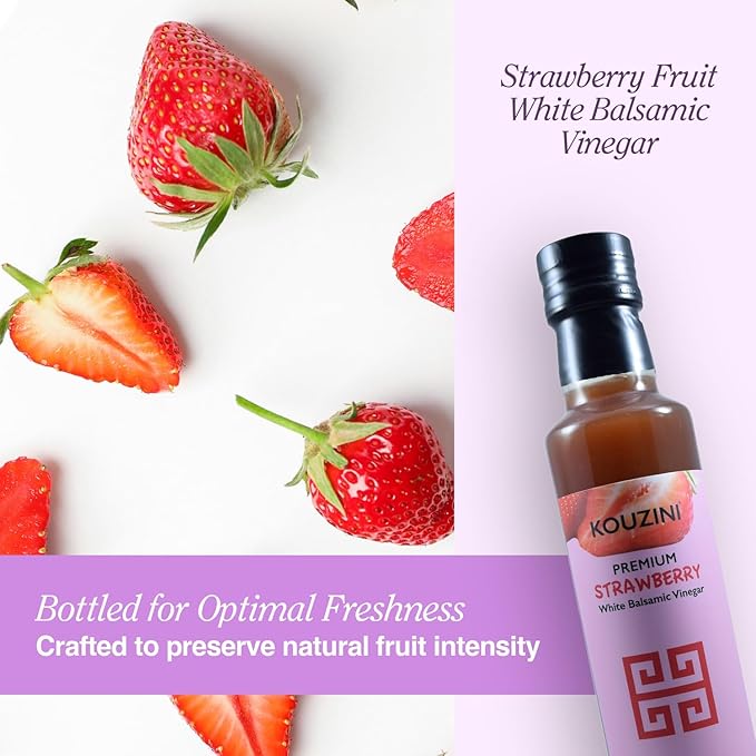 Kouzini Ultra Premium Strawberry Fruit White Balsamic Vinegar, Aged Balsamic Vinegars from Modena