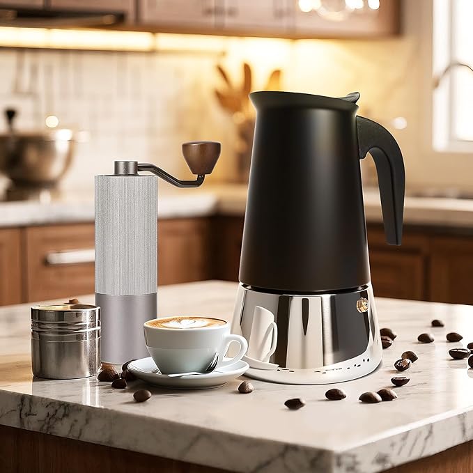 Moka Pot, 9 Cups (15.9 oz) Stovetop Espresso Maker, 304 Stainless Steel Moka Pot, Induction