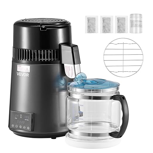 VEVOR Water Distiller, 4L 1.1 Gallon Pure Water Purifier Filter for Home Table Countertop, 750W
