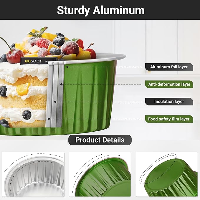EUSOAR Aluminum Muffin Cups with Lid, 30pcs 5oz Creme Brulee Ramekins Disposable Custard Flan
