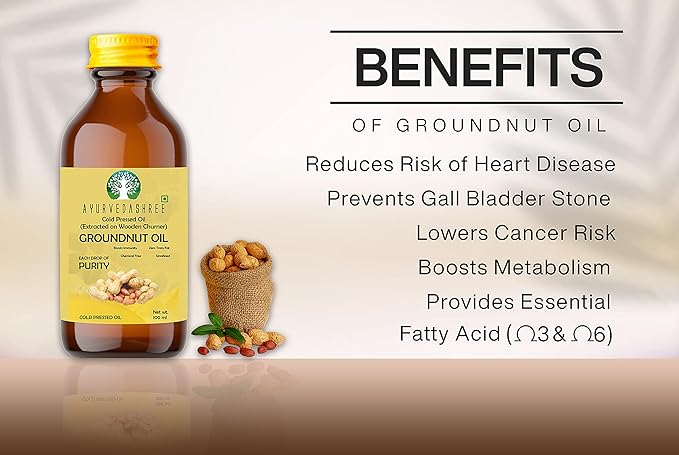 AYUREVDASHREE Cold Pressed Peanut Oil 3.38 fl oz. | Perfect for Deep Frying, High Heat Cooking