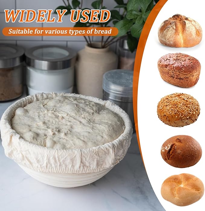 9 inch Round Banneton Bread Proofing Basket Sourdough Bread Baking Supplies Set of 5 Sourdough