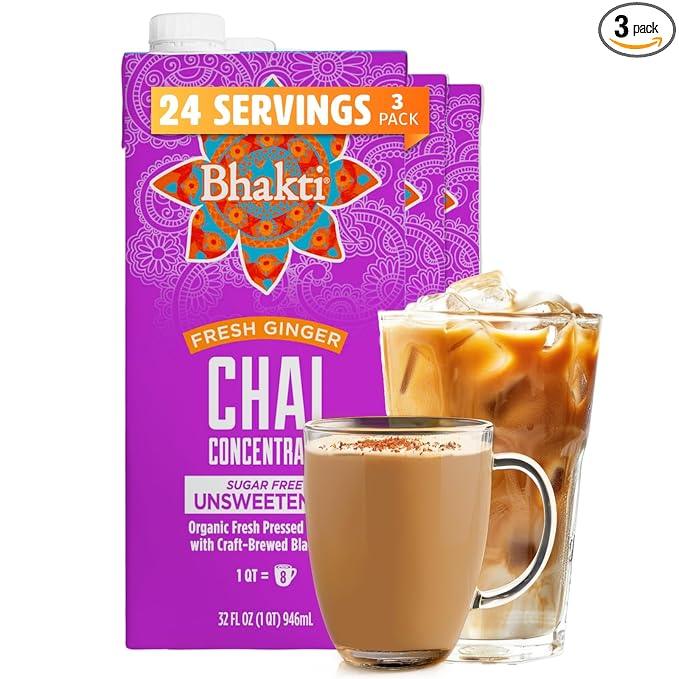 Bhakti Chai Tea Concentrate | Sugar-Free, Organic Fresh Ginger, Black Tea, Spiced, Dairy-Free