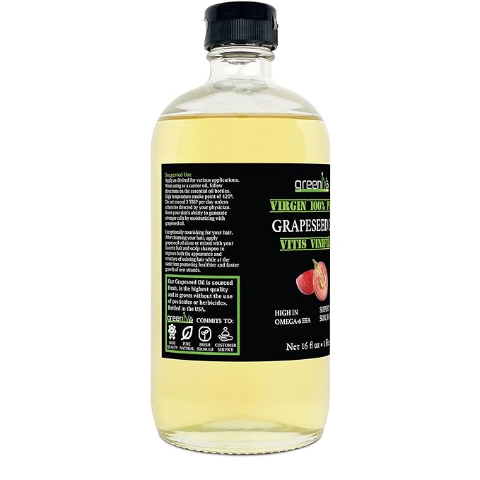 GreenIVe Grapeseed Oil Organically Grown 100% Pure Cold Pressed Light Flavor High Tempurature