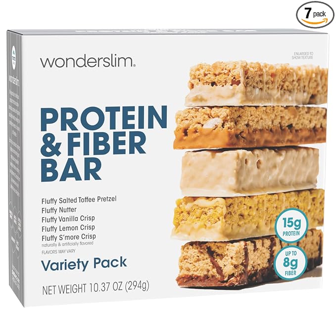 Wonderslim High Fiber Protein Bars, Variety Pack | 15g Protein, 8g Fiber | Low Sugar, Low Carb |