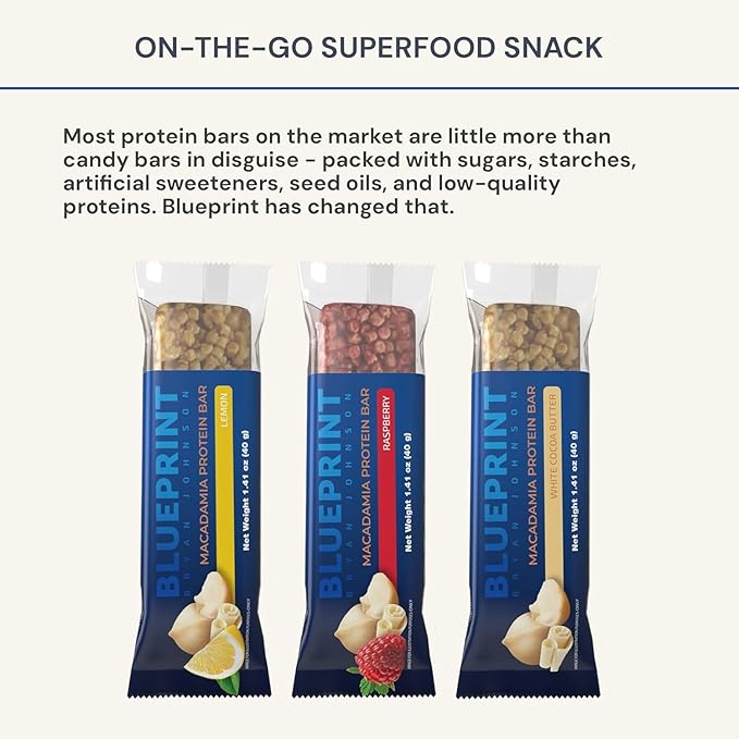 Blueprint Bryan Johnson Macadamia Nut Protein Bar - 9G Plant Protein - Healthy Fats - Supports