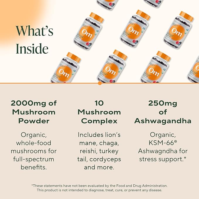 Om Master Blend Mushroom Gummies - Organic Mushroom Supplement with 10 Mushrooms and Ashwagandha
