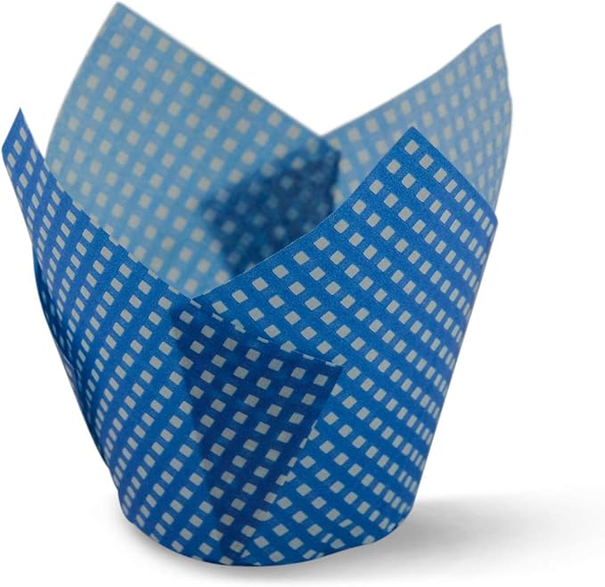 SimpleGood Blue Check Medium Size Tulip Baking Cups Cupcake Liners Muffin Liners Greaseproof Paper