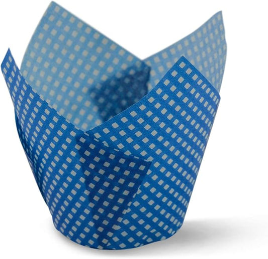 SimpleGood Blue Check Medium Size Tulip Baking Cups Cupcake Liners Muffin Liners Greaseproof Paper