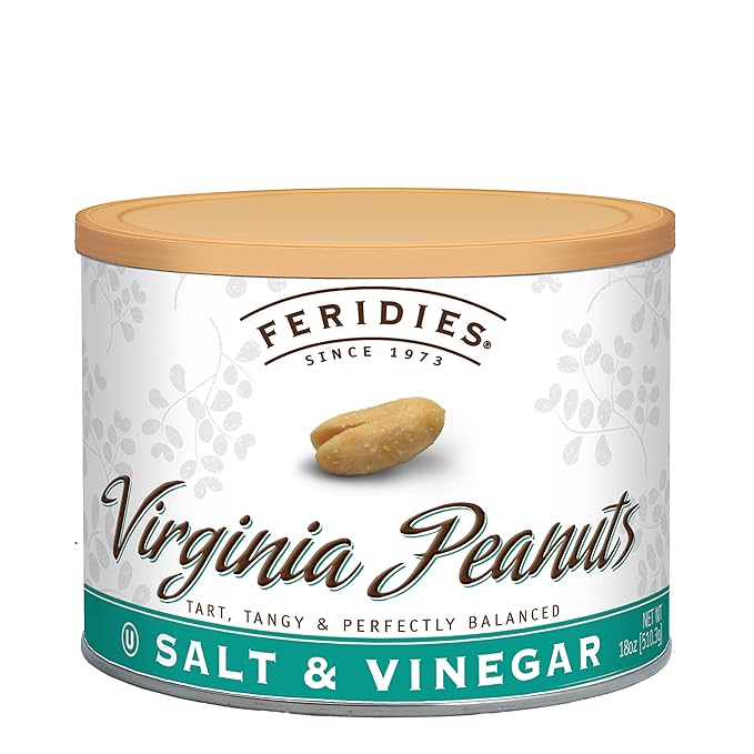 FERIDIES Salt and Vinegar Virginia Peanuts, Extra Large Roasted, 18 Oz Resealable Gourmet Snack Tin