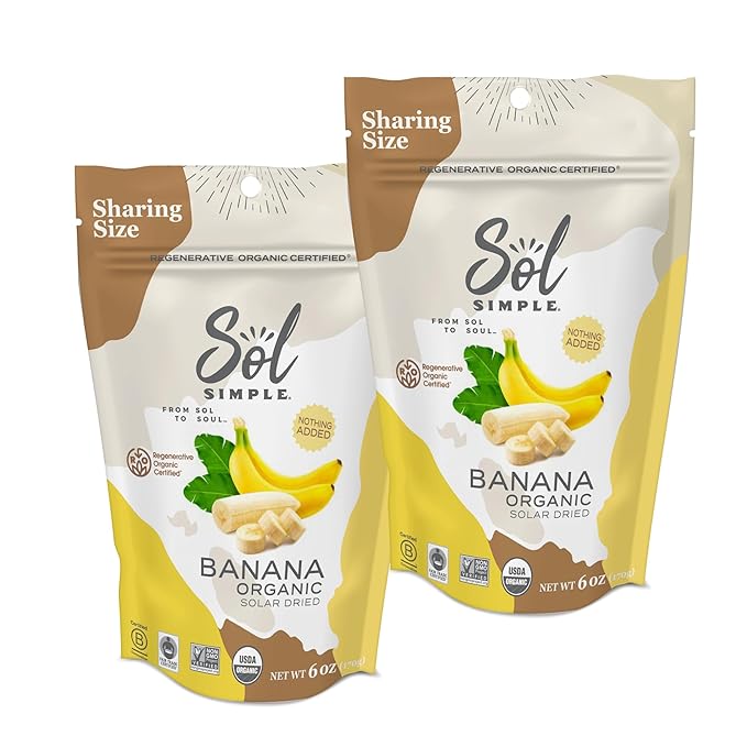 SOL SIMPLE Regenerative Organic Certified, Dried Banana | 6oz Snack Pack (2 Bags Total) | One
