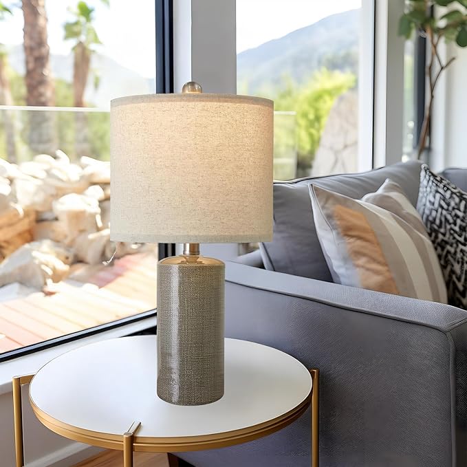 20.25/inch Modern Ceramic Table lamp Set of 2 Small Farmhouse Bedside lamp Dark Grey Nightstand