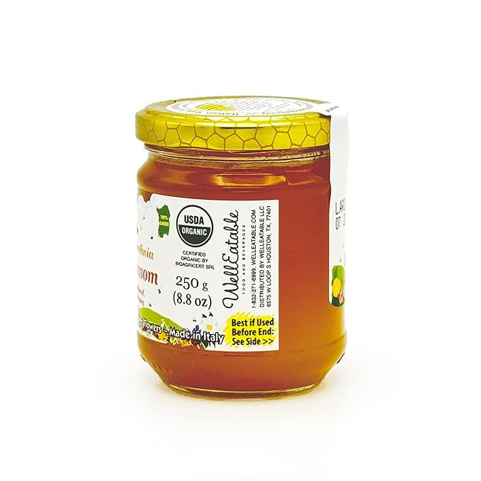 Orange Blossom Organic Raw Honey from Orange Tree Flowers, Sweet and Aromatic Honey from Sardinia