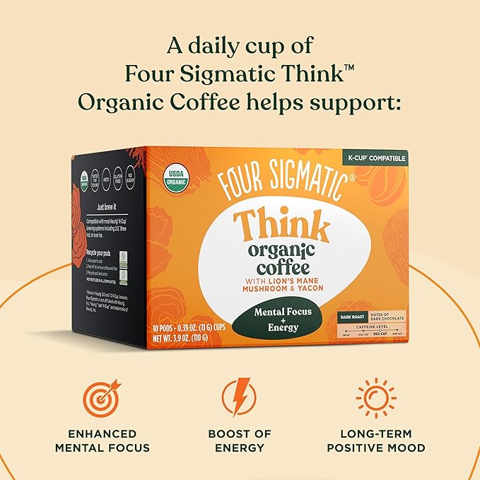 Four Sigmatic Mushroom Coffee K-Cups | Organic Dark Roast Coffee with Lion’s Mane Mushroom Powder &