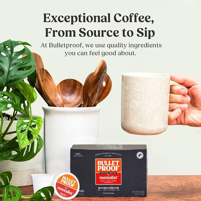 Bulletproof The Mentalist Medium-Dark Roast Single-Serve Pods, 10 Count, 100% Arabica Beans, Clean