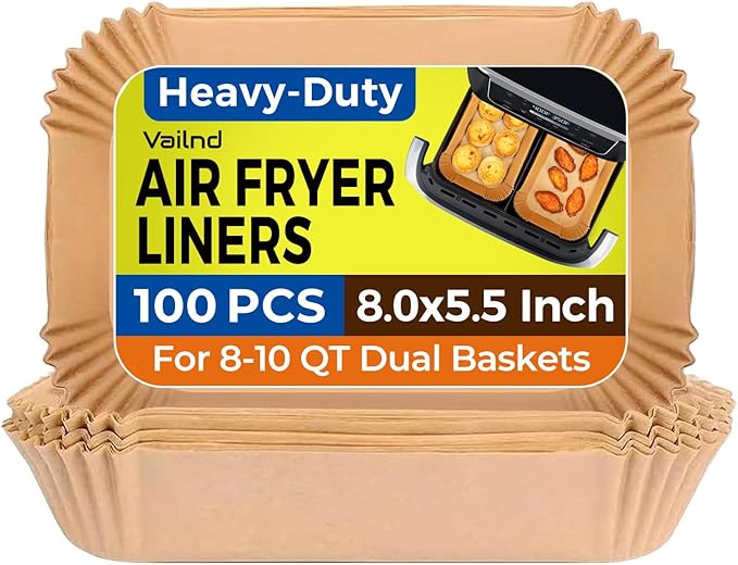 Vailnd Air Fryer Liners Disposable for Dual Basket, 100Pcs 8x5.5 Inch Rectangle Air Fryer Paper
