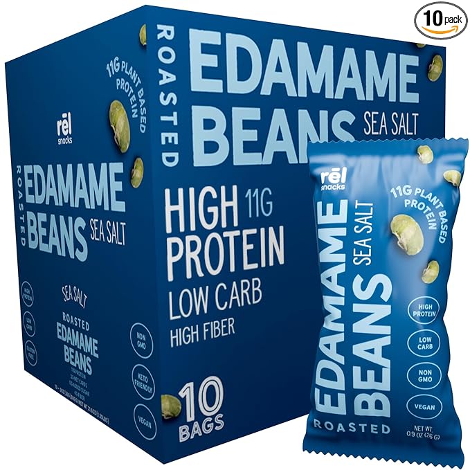 R휆l Snacks Sea Salt Roasted Edamame ??High Protein Low Carb Snack (11g Protein per Serving)