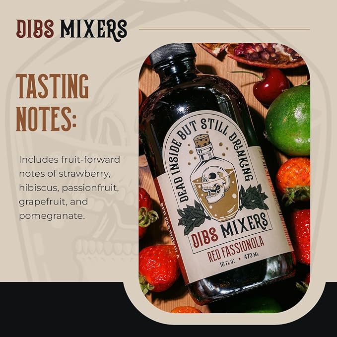 Dibs Mixers Red Fassionola - Tropical Cocktail Syrup with Strawberry, Hibiscus, Passionfruit & More