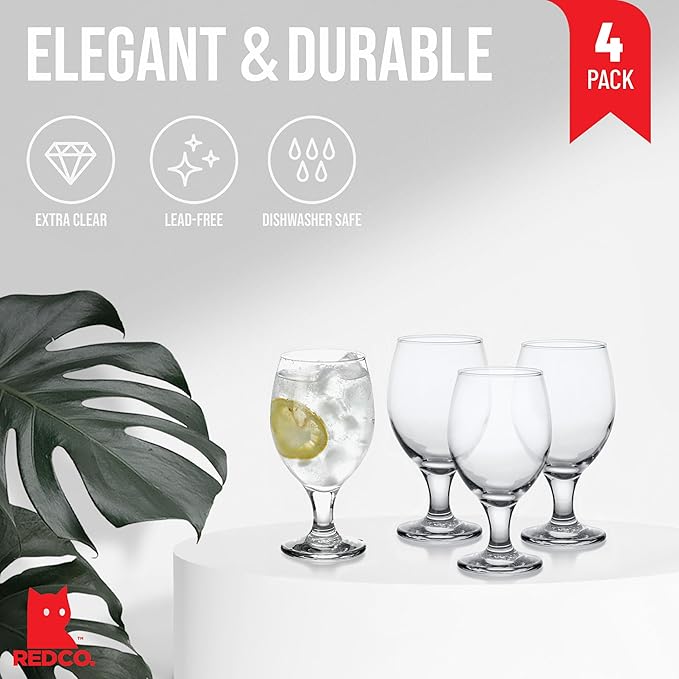 Red Co. Belluno Classic Clear Glasses for Water, Juice, Liquor - Wine Goblets - Set of 4 (13.5