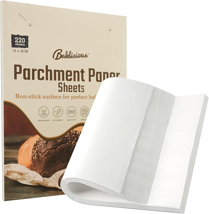 220 Pcs 12x16 In Parchment Paper Sheets, Baklicious Pre-cut Non-Stick Parchment Baking Paper for