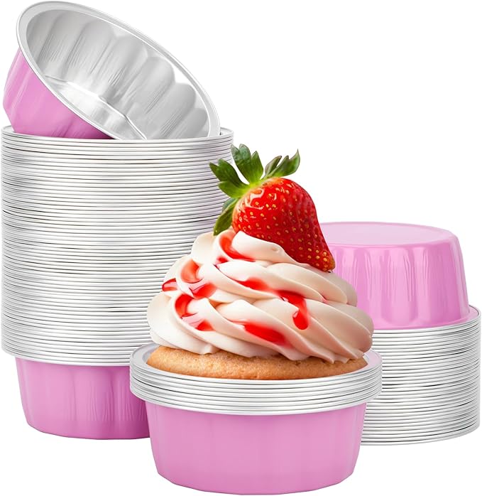 Beasea Aluminum Cups for Baking, 8 oz 100 Pack 3.9" 235ml Disposable Ramekins Bake Ramekin Cup