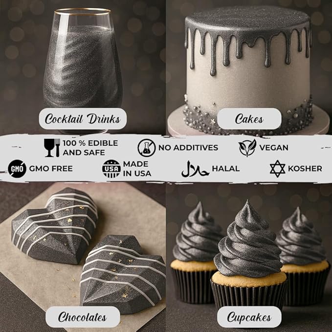 Bulk (20g) Black Luster Dust Edible Cake Decorations, Edible Black Dust for Cakes, Black Edible