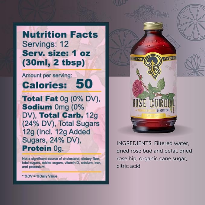 Portland Syrups Rose Cordial Syrup - Craft Exquisite Floral beverages for Cocktails, Mocktails