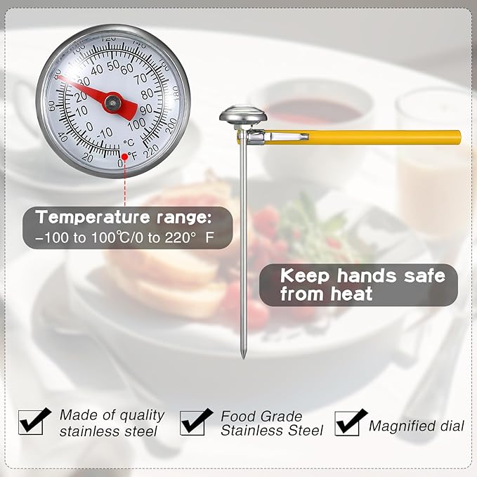 Xuhal 6 Pcs Stainless Steel Kitchen Thermometer with 5 Inch Long Stem 1 Inch Dial Thermometer Milk