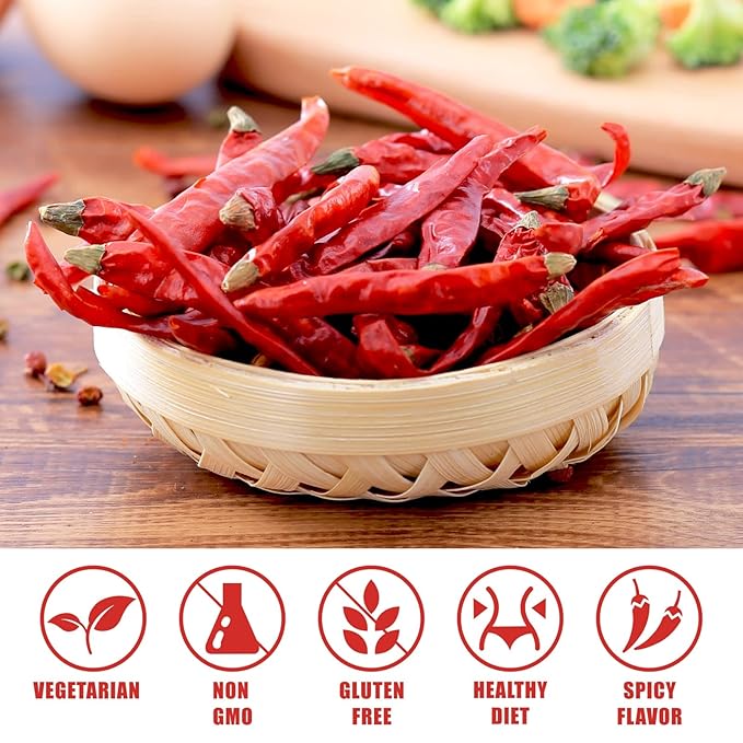 Yimi Dried Chili Peppers Chiles,10.7oz, Premium Whole Dry Red Chilis, Spicy Hot Heat, Great For