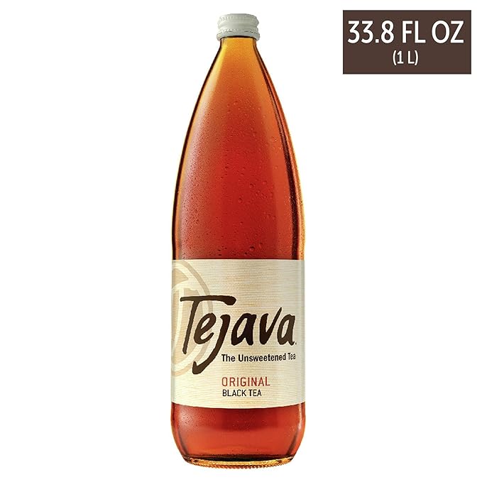 Tejava Original Unsweetened Black Iced Tea, 12 Pack, 1 Liter Glass Bottles, Non-GMO, Kosher, No