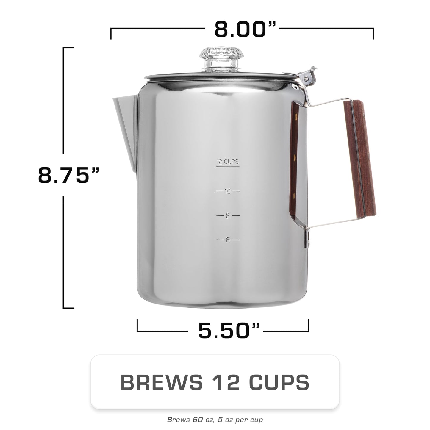 COLETTI Bozeman Percolator Coffee Pot — NO Aluminum or Plastic [12 cup]