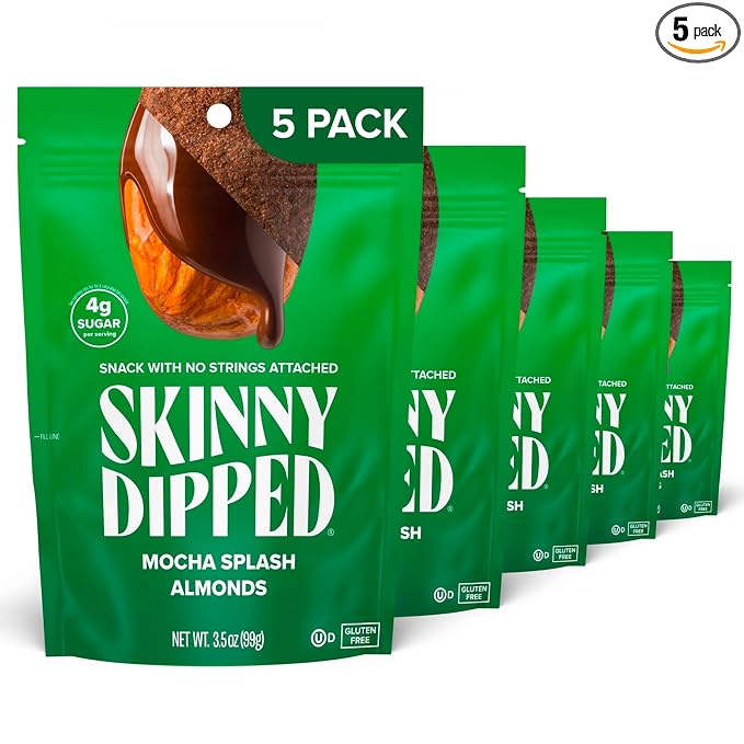 SkinnyDipped Mocha Splash Almonds, Healthy Snack, Plant Protein, Gluten Free, 3.5 oz Resealable