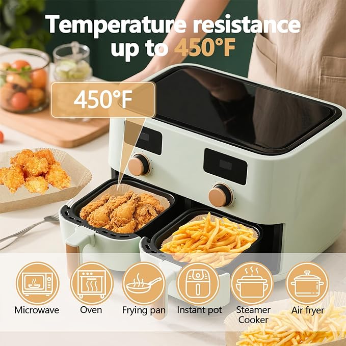150 Pack 8.6x5.5" Air Fryer Liners, Parchment Paper Sheets For Ninja DZ201/DZ401 Dual Basket