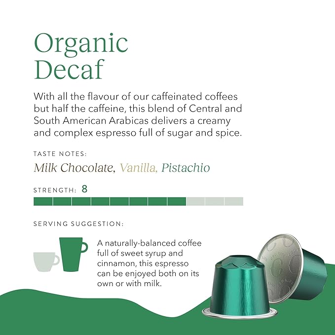 Cru Kafe Decaf USDA Organic Espresso Coffee Capsules (100 Pods) Fairtrade Coffee Pods Compatible