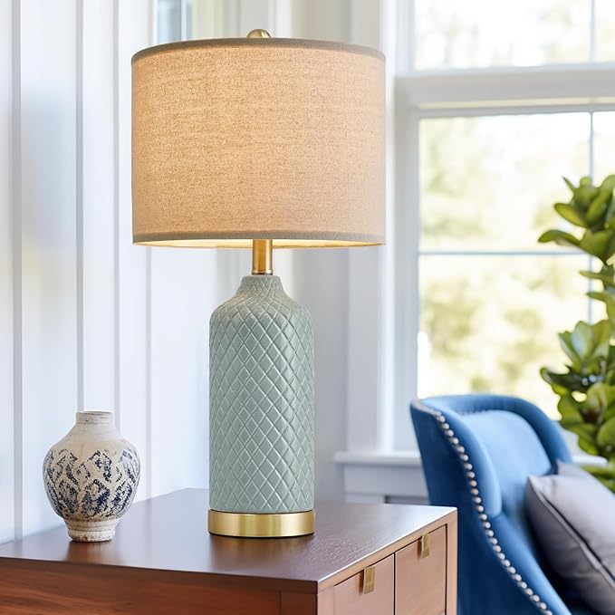 24.25" Table Lamps Modern Ceramic Blue Lamps for Living Room Farmhouse Bedside Lamps Boho Lamps for