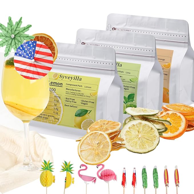 9oz Dehydrated Fruit Slices Cocktail Garnish Set, Featuring Dried Orange, Lime, and Lemon Slices
