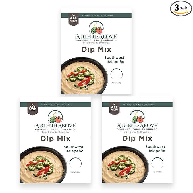 A Blend Above Southwest Jalapeno Dip Mix, 3 Packs, 1 oz. Each, Makes 16 Ounces, Gluten-Free, No
