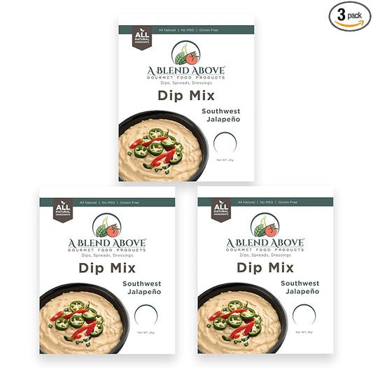 A Blend Above Southwest Jalapeno Dip Mix, 3 Packs, 1 oz. Each, Makes 16 Ounces, Gluten-Free, No
