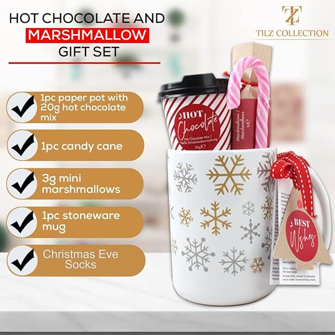 Hot Chocolate Gift Set With Mug - Hot Chocolate Set With Hot Chocolate Sachets - Mini Marshmallows