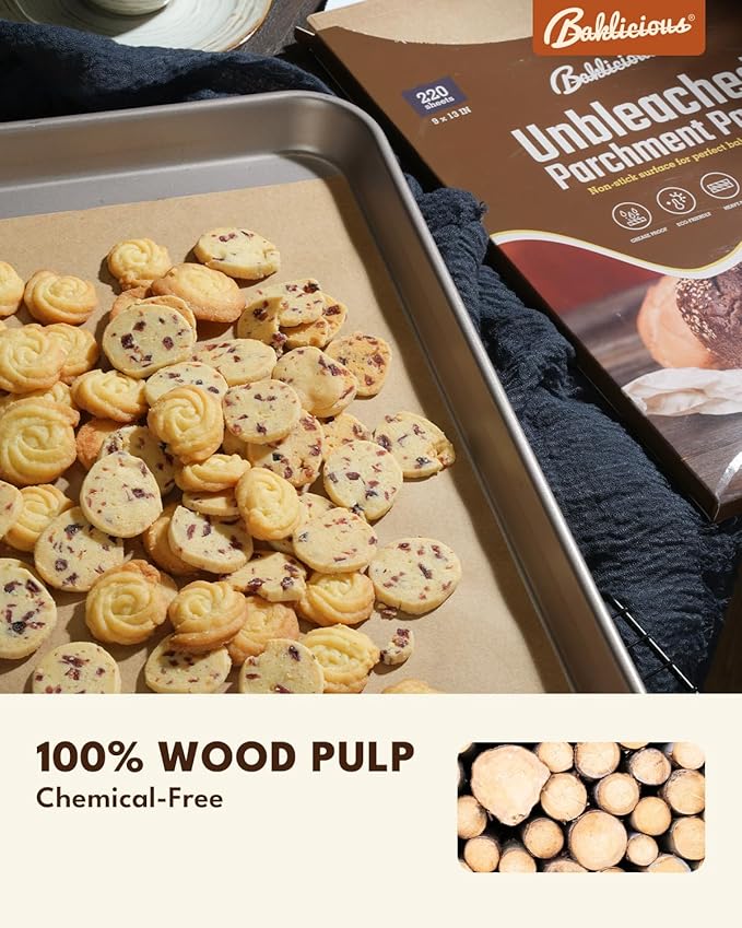 BAKLICIOUS 220 Pcs 9x13 inch Unbleached Parchment Paper Baking Sheets, Baklicious Pre-cut Heavy