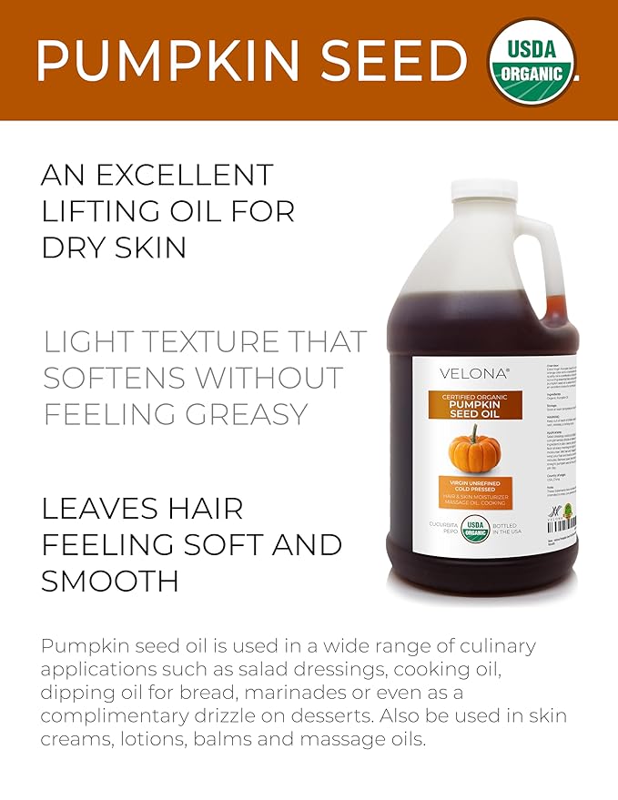 velona Pumpkin Seed Oil USDA Certified Organic - 1 Gallon / 128 Fl Oz | 100% Pure and Natural
