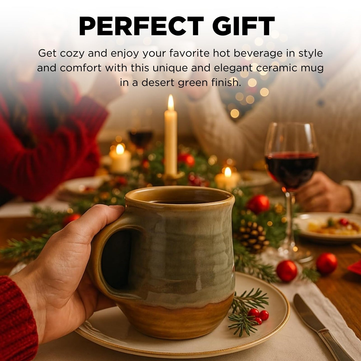 Hand Warmer Mug, Handmade Pottery Ceramic and Hand Painted - The Contoured Pocket will Hold Warmth