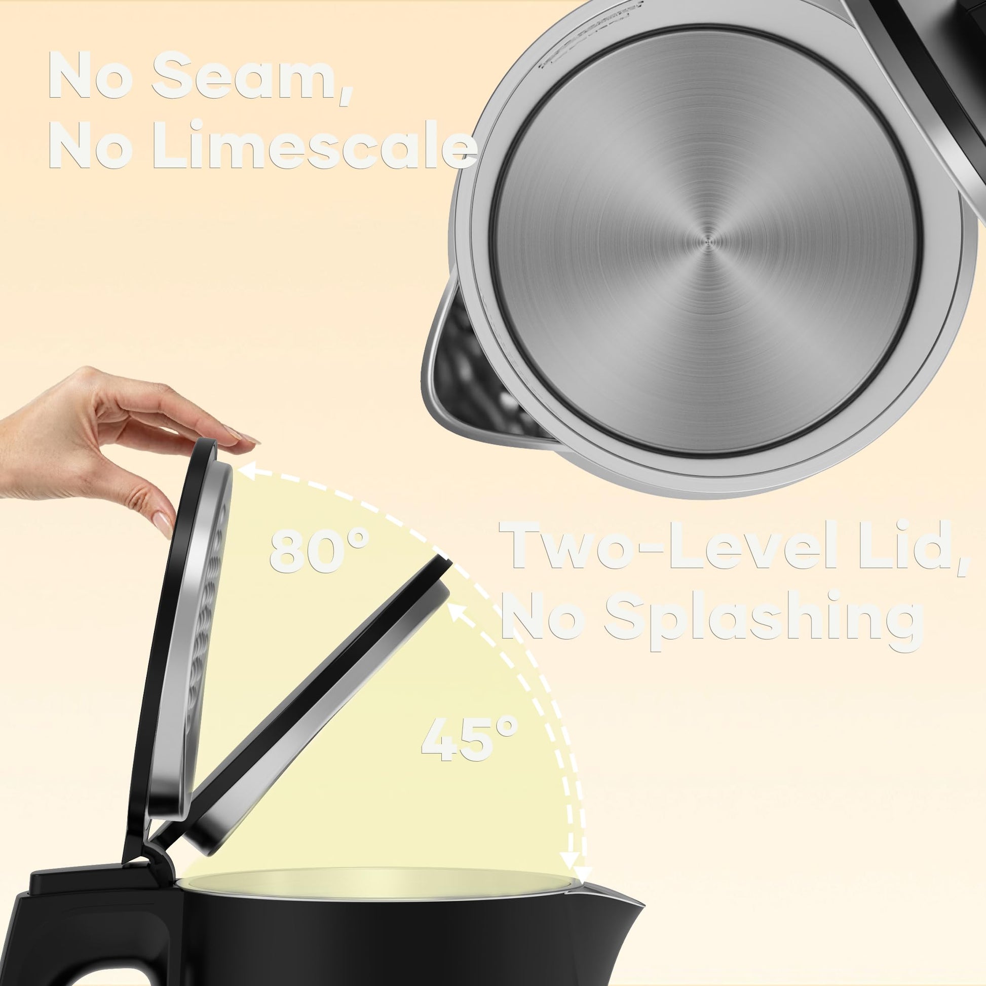 Damsun 1.7L Stainless Steel Electric Kettle, 1500W Rapid Boil, Black
