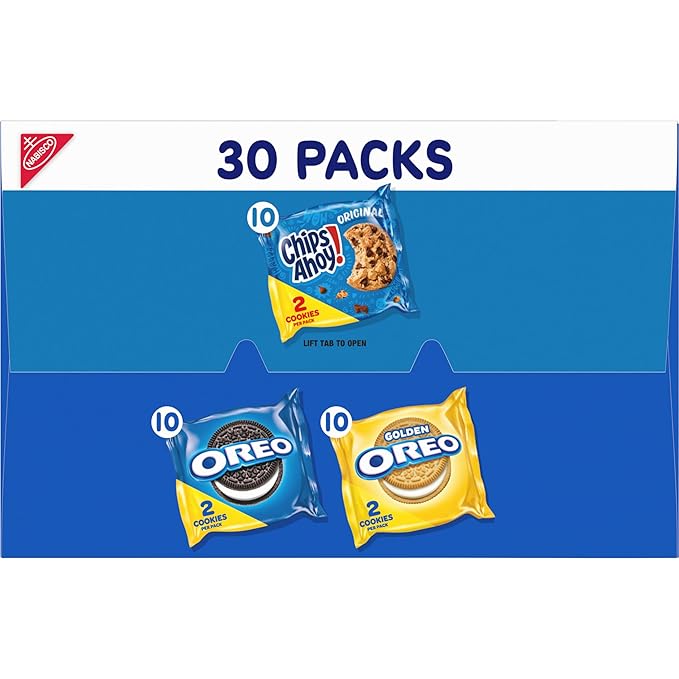 Nabisco Sweet Treats Cookie Variety Pack OREO, OREO Golden & CHIPS AHOY!, School Snacks, 30 Snack Packs (2 Cookies Per Pack)