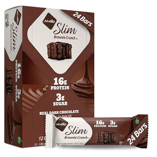 Nugo Slim Dark Chocolate Brownie Crunch, 16g Protein, 2g Sugar, 7g Fiber, Low Net Carb, Keto