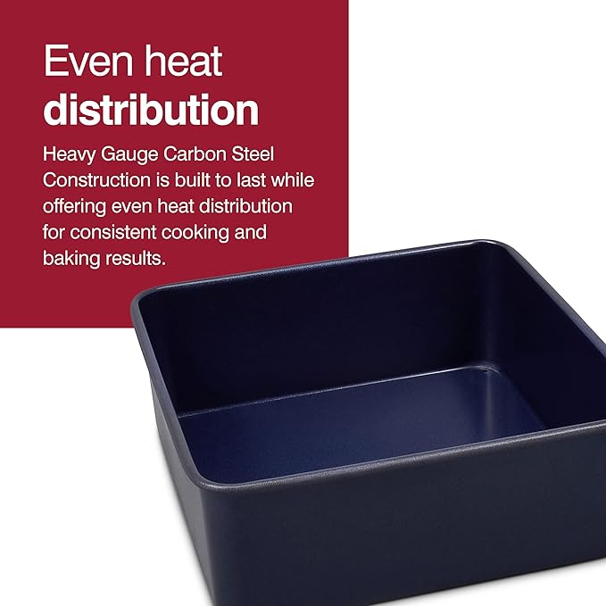 Zyliss E980201 Non-Stick Loose Base Square Cake Tin | 20cm/8in | Carbon Steel | Dark Blue | Baking