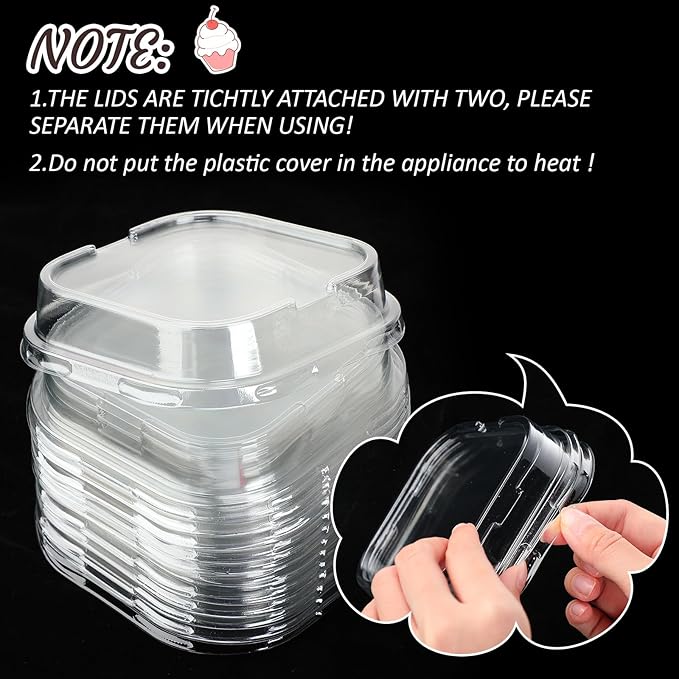 Aoriher 150 Pieces 10 oz Mini Cake Pans with Lids Aluminum Foil Baking Cups Square Disposable 4" x